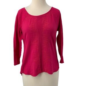 Chico's 3/4 Roll Tab Sleeve Tunic Top Raspberry Pink Embroidered Pintuck Sz 0/Sm